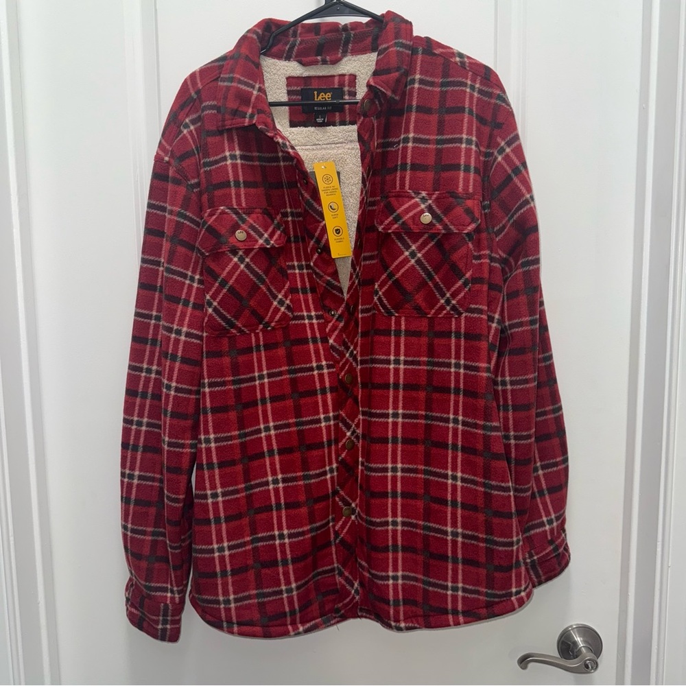 NWT Lee Mens Red Fleece Shacket